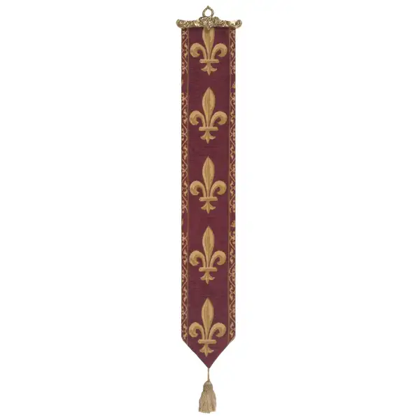 Fleur De Lys Red I Belgian Tapestry Bell Pull - 6 in. x 44 in. Cotton by Charlotte Home Furnishings