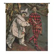 Pierrot And Harlequin Belgian Tapestry Wall Hanging - 19 in. x 23 in. Cotton/Viscose/Polyester by Paul Cezanne