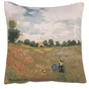 Monet's Poppy Field Belgian Cushion Cover - 18 in. x 18 in. Cotton/Viscose/Polyester by Claude Monet