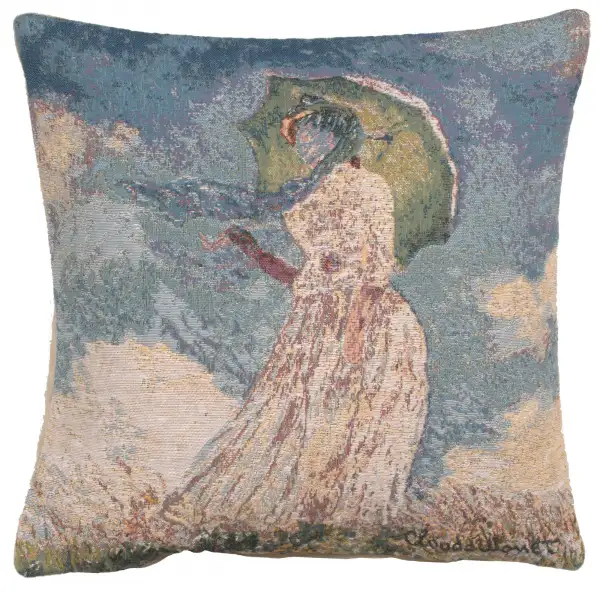 Monet's Lady With Umbrella Belgian Cushion Cover - 18 in. x 18 in. Cotton/Viscose/Polyester by Claude Monet