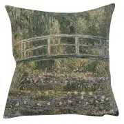 Monet's Bridge At Giverny I Belgian Cushion Cover - 18 in. x 18 in. Cotton/Viscose/Polyester by Claude Monet