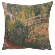 Monet's Japanese Bridge Belgian Cushion Cover - 18 in. x 18 in. Cotton/Viscose/Polyester by Claude Monet