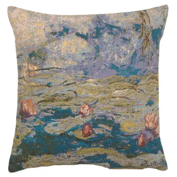 Monet's Water Lilies Belgian Cushion Cover - 18 in. x 18 in. Cotton/Viscose/Polyester by Claude Monet