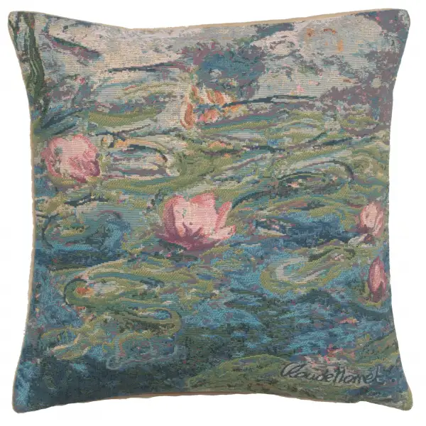 Monet's Water Lilies II Belgian Cushion Cover - 18 in. x 18 in. Cotton/Viscose/Polyester by Claude Monet