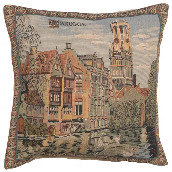 The Canals Of Bruges Belgian Cushion Cover - 18 in. x 18 in. Cotton/Viscose/Polyester by Charlotte Home Furnishings