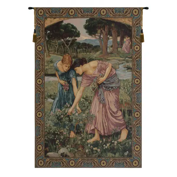 Gathering Rose Buds Italian Tapestry - 36 in. x 54 in. AViscose/polyesterampacrylic by John William Waterhouse