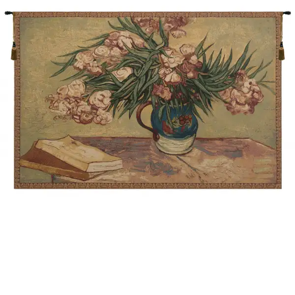 Oleanders And Books Italian Tapestry - 54 in. x 38 in. AViscose/polyesterampacrylic by Vincent Van Gogh