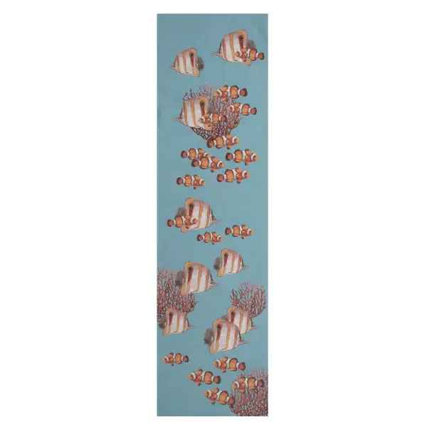 Exotic Fish Blue French Table Mat - 19 in. x 71 in. Cotton by Charlotte Home Furnishings