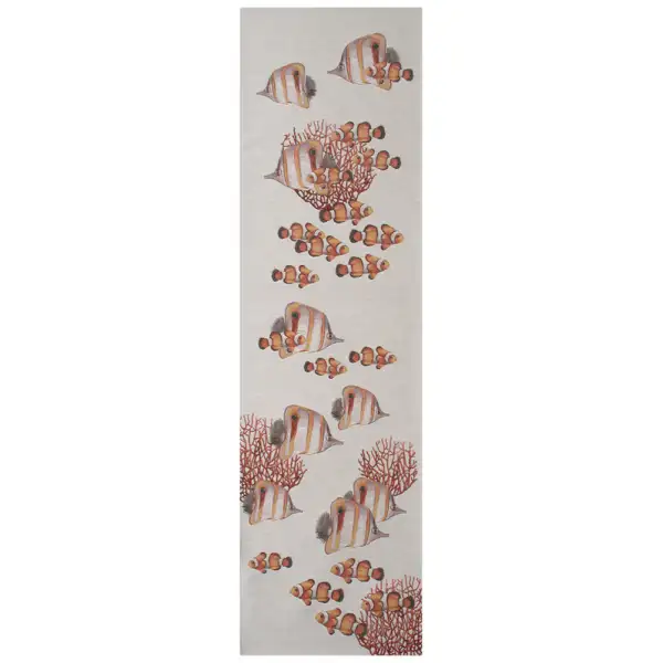 Exotic Fish White French Tapestry Table Runner