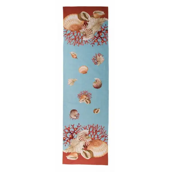 Shells Blue  French Tapestry Table Runner