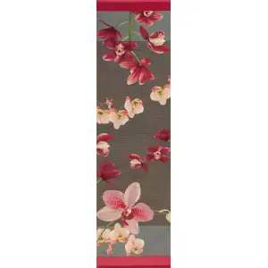 Pink Orchids Grey French Table Mat - 19 in. x 71 in. Cotton by Charlotte Home Furnishings Inc