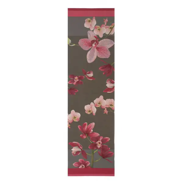 Pink Orchids Grey French Table Mat - 19 in. x 71 in. Cotton by Charlotte Home Furnishings