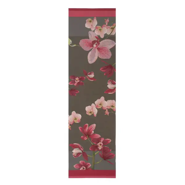 Pink Orchids Grey French Tapestry Table Runner