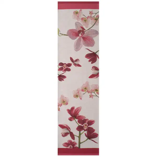 Pink Orchids White  French Tapestry Table Runner