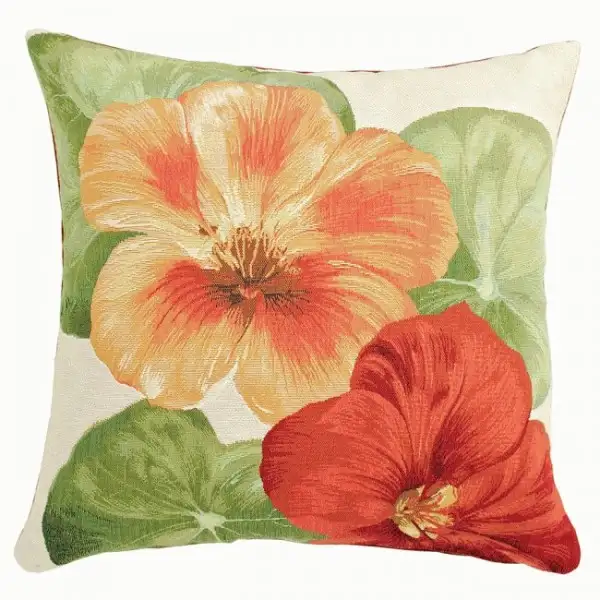 Nasturtium 2 White  French Couch Cushion