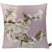 Passerines On Branch Pink  Cushion