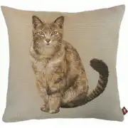 Tabby Cat Sitting Light Grey  French Couch Cushion