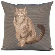 Tabby Cat Sitting Dark Grey Decorative Tapestry Pillow