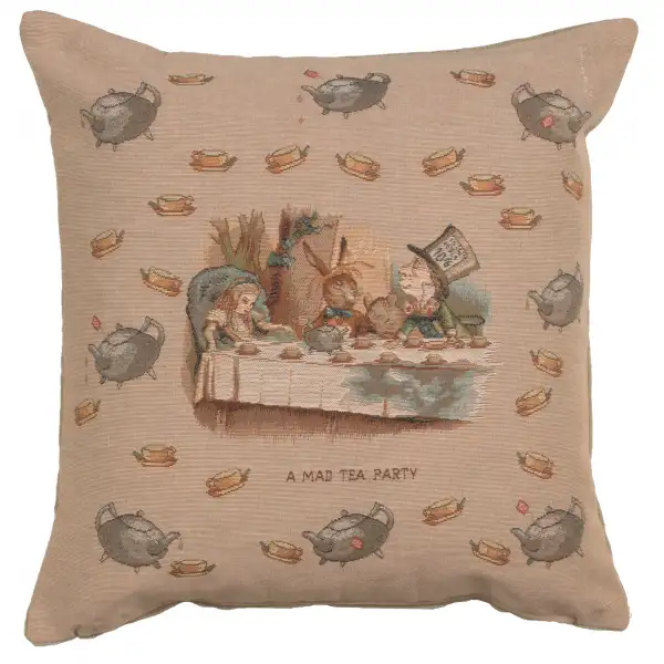 The Tea Party Alice In Wonderland Cushion - 19 in. x 19 in. Cotton by John Tenniel