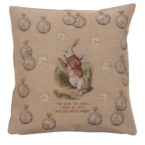 Late Rabbit Alice In Wonderland Cushion - 19 in. x 19 in. Cotton by John Tenniel