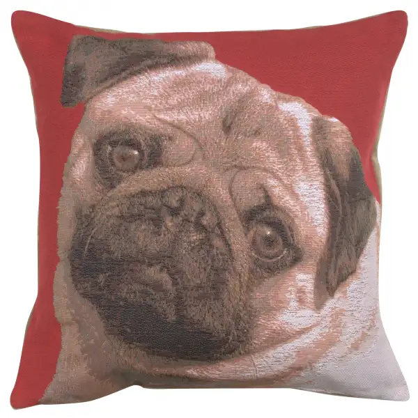 Pugs Face Red I French Tapestry Cushion