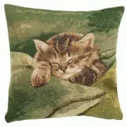 Sleeping Cat Green French Tapestry Cushion