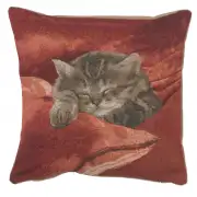 Sleeping Cat Red II Decorative Tapestry Pillow