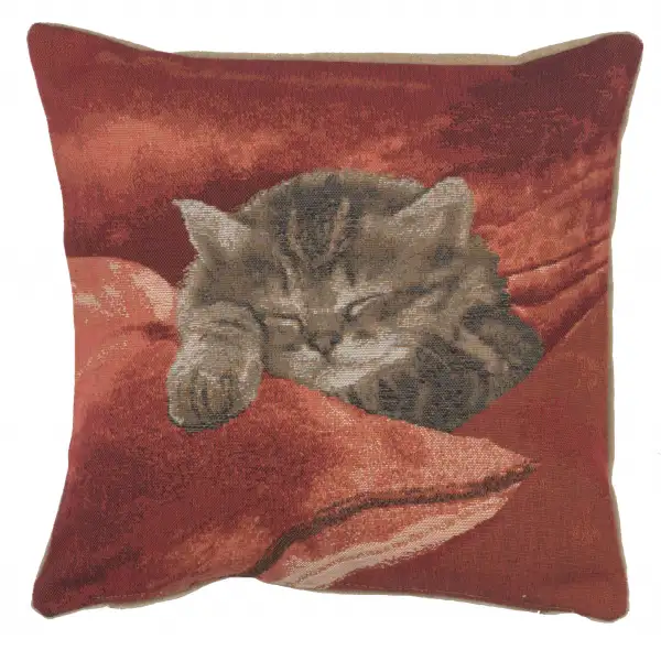 Sleeping Cat Red II Cushion - 14 in. x 14 in. Cotton by Charlotte Home Furnishings