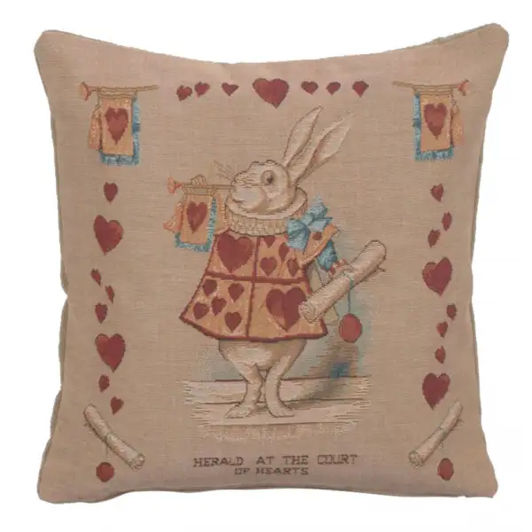 Heart Rabbit Alice In Wonderland I Cushion - 14 in. x 14 in. Cotton/Polyester/Viscose by John Tenniel