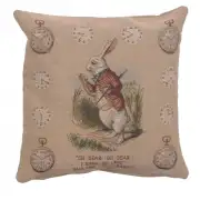The Late Rabbit Alice In Wonderland I Cushion - 14 in. x 14 in. Cotton/Polyester/Viscose by John Tenniel