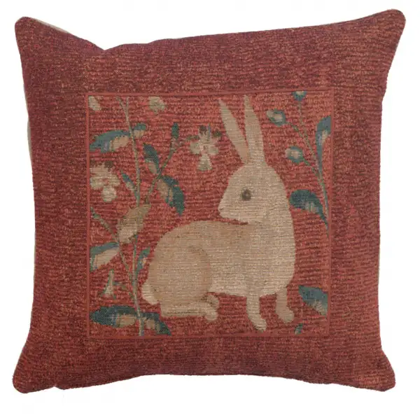 Sitting Rabbit In Red Cushion - 14 in. x 14 in. Cotton by Charlotte Home Furnishings