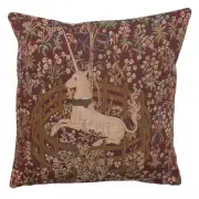 Licorne Captive In Red French Tapestry Cushion