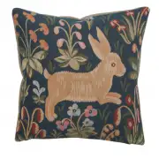 Running Rabbit in Blue  Decorative Tapestry Pillow