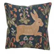 Running Rabbit in Blue  French Tapestry Cushion