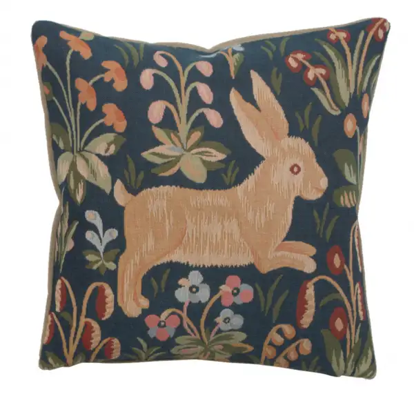 Running Rabbit in Blue  French Tapestry Cushion