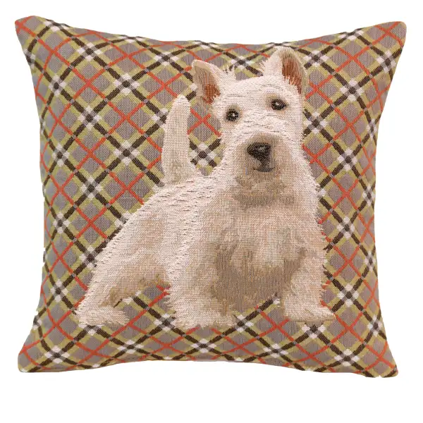 White Scottish Dog French Tapestry Cushion