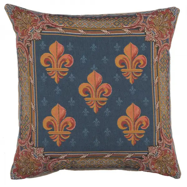 Lys flower In Blue  French Tapestry Cushion