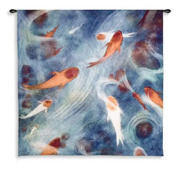 Koi Pond Large Wall Tapestry - 53 in. x 53 in. Cotton/Viscose/Polyester by Charlotte Home Furnishings