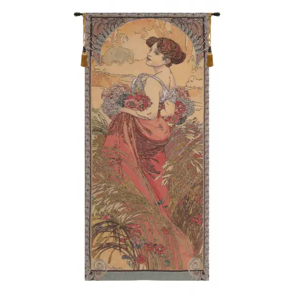 Mucha Summer I Belgian Tapestry Wall Hanging - 26 in. x 61 in. Cotton/Polyester by Alphonse Mucha