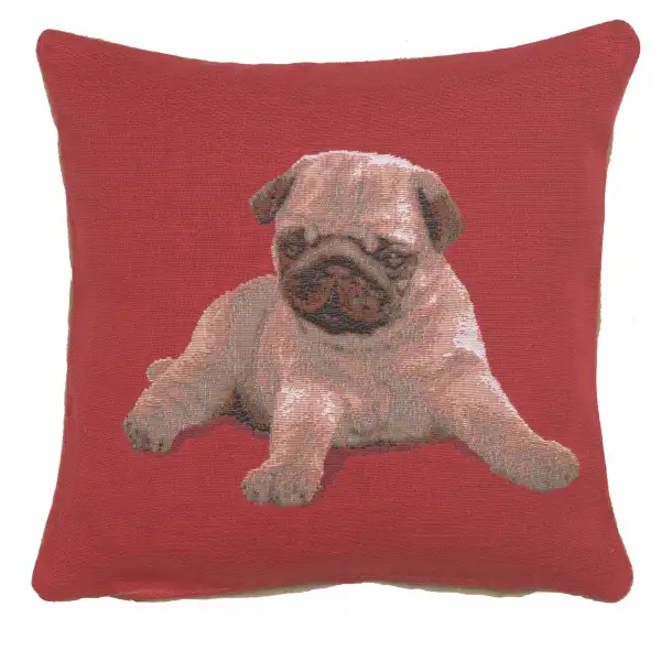 Puppy Pug Red French Tapestry Cushion