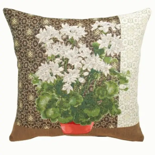 Geranium 1 White French Tapestry Cushion