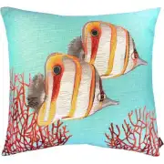 Butterflyfish and Coral Blue French Tapestry Cushion