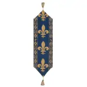 Fleur De Lys Blue TR Belgian Table Runner - 12 in. x 48 in. Cotton by Charlotte Home Furnishings