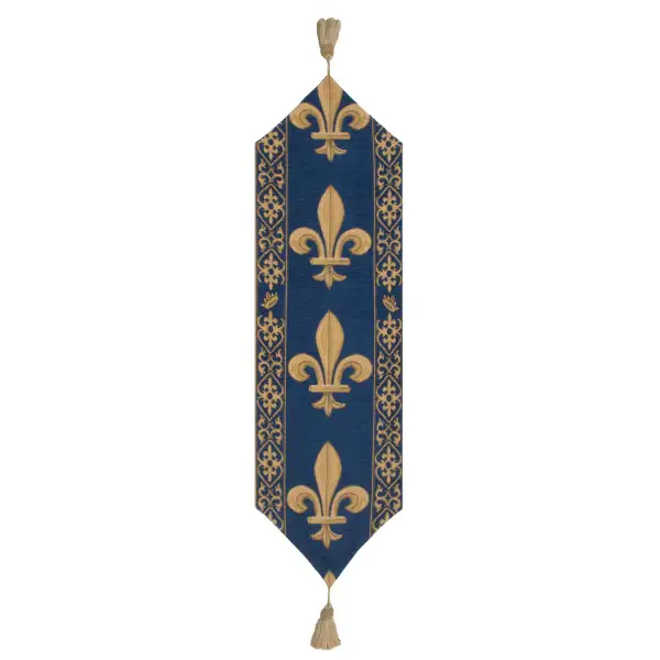 Fleur De Lys Blue TR Belgian Table Runner - 12 in. x 48 in. Cotton by Charlotte Home Furnishings