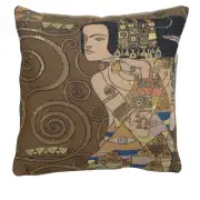 Klimt Nuit - L'Attente Cushion - 18 in. x 18 in. Cotton/Viscose/Polyester by Gustav Klimt