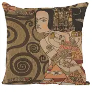 C Charlotte Home Furnishings Inc Klimt Or - L'Attente French Tapestry Cushion - 18 in. x 18 in. Cotton/Viscose/Polyester by Gustav Klimt