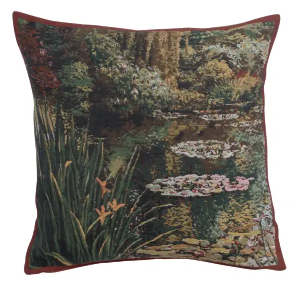 C Charlotte Home Furnishings Inc Greenery Monet's Garden Belgian Tapestry Cushion - 17 in. x 17 in. Cotton by Claude Monet