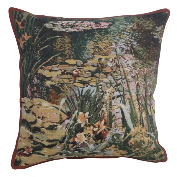 C Charlotte Home Furnishings Inc Yellow Flowers Monet's Garden Belgian Tapestry Cushion - 17 in. x 17 in. Cotton by Claude Monet