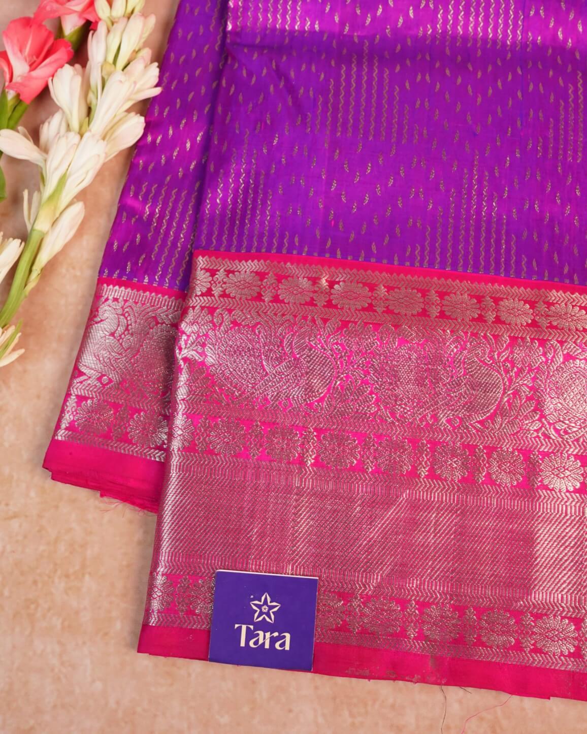 Venkatagiri Pattu Saree – Purple with Hot Pink Border