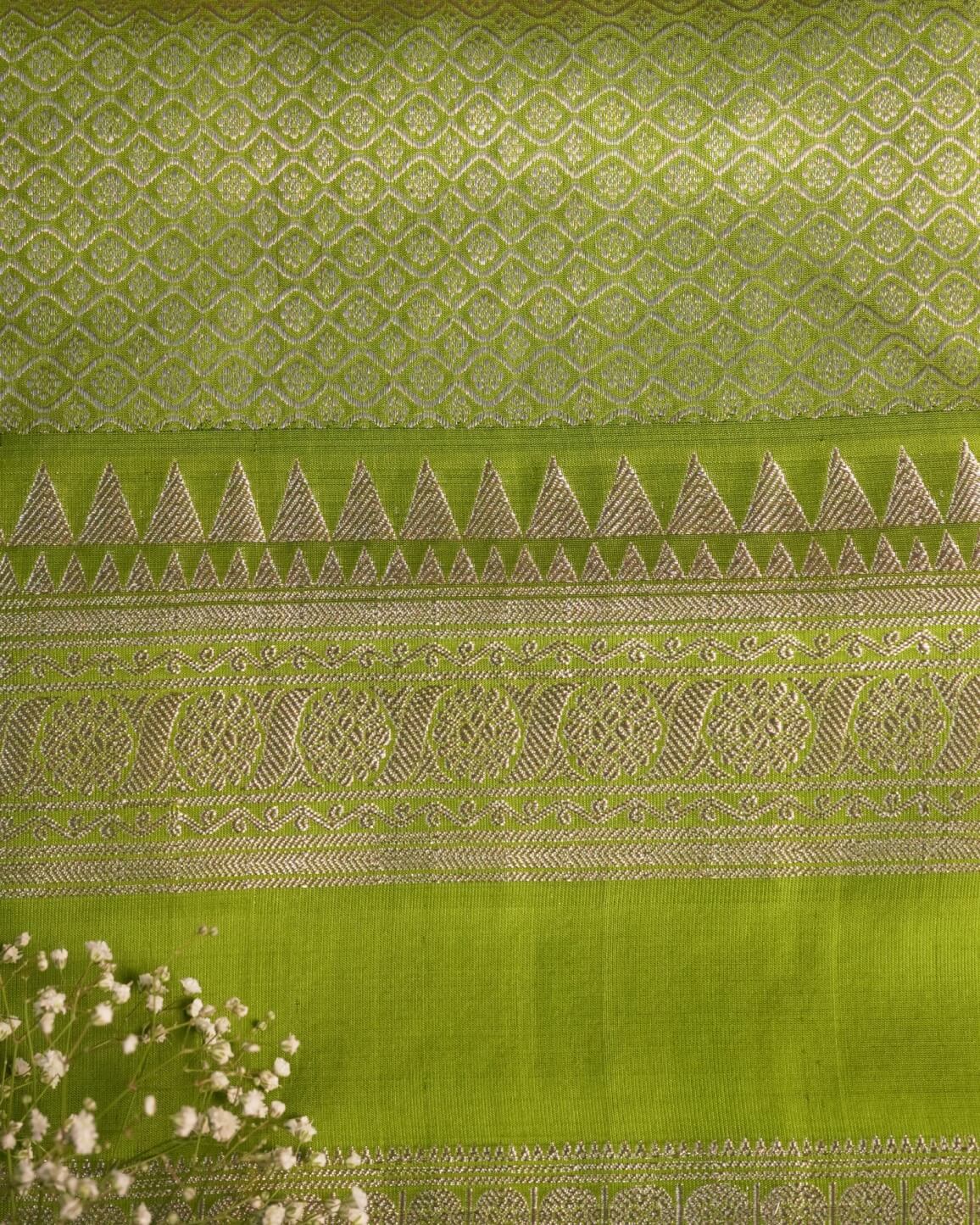 Venkatagiri Pattu Saree – Green with Lime Border